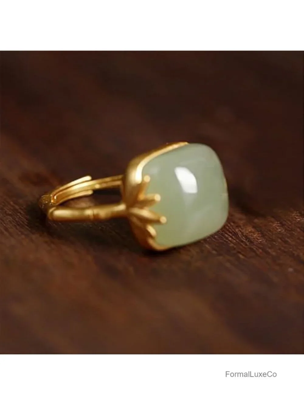 Handmade Green Jade Ring Adjustable Copper Band Vintage Style Statement Jewelry